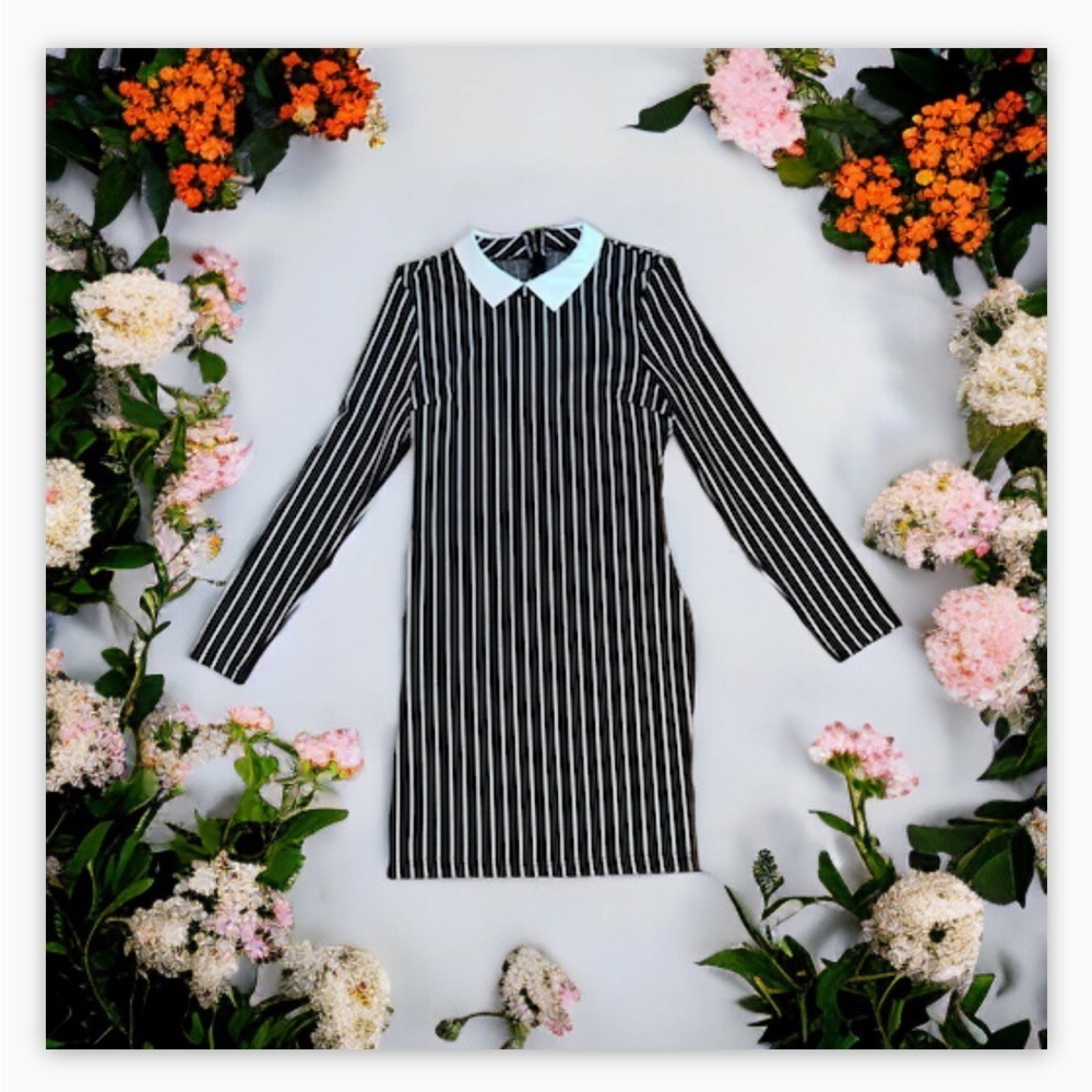 Revamped
Black White Pinstripe Collared Dress M
Wednesday Addams Goth - Picture 9 of 15